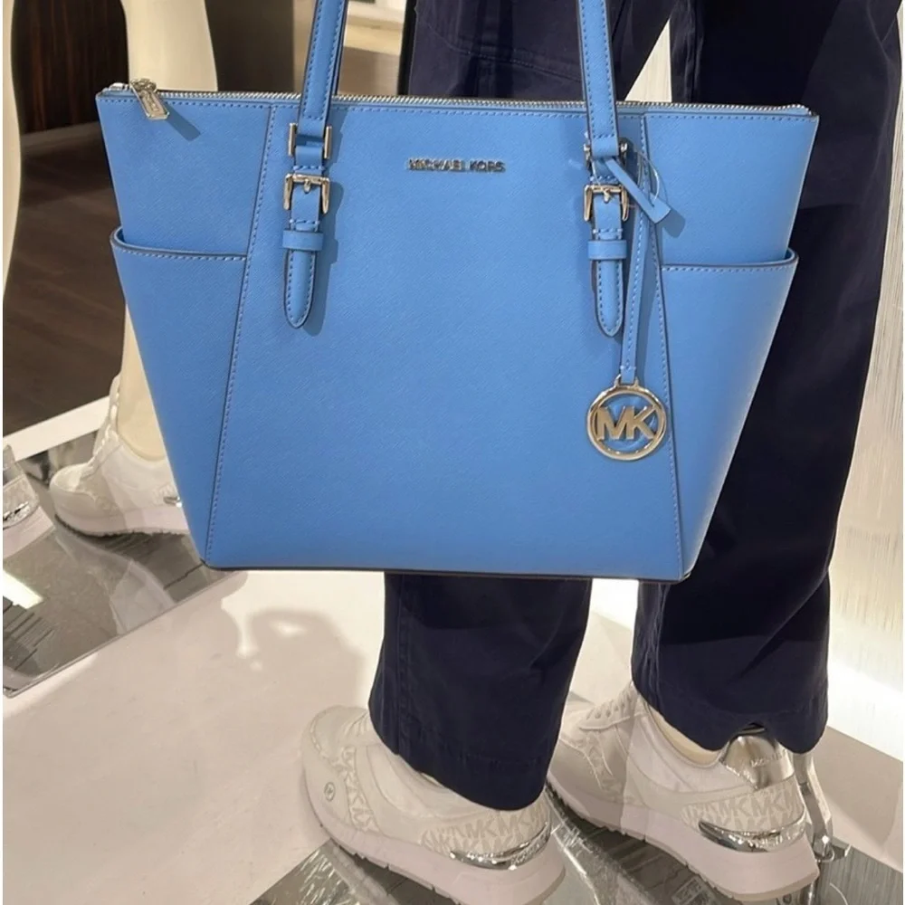 MICHAEL KORS Jet Set Large Crossgrain Leather Top-Zip Charlotte Tote Bag NWT